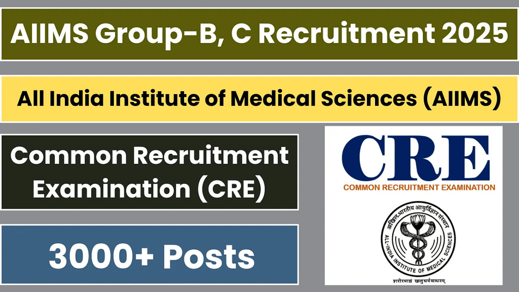 All India Institute of Medical Science AIIMS Common Recruitment Exam CRE Group B & Group C Various Post Recruitment 2024 Apply Online for 4591 Post