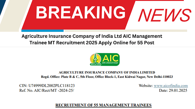 Agriculture Insurance Company of India Ltd AIC Management Trainee MT Recruitment 2025 Apply Online for 55 Post