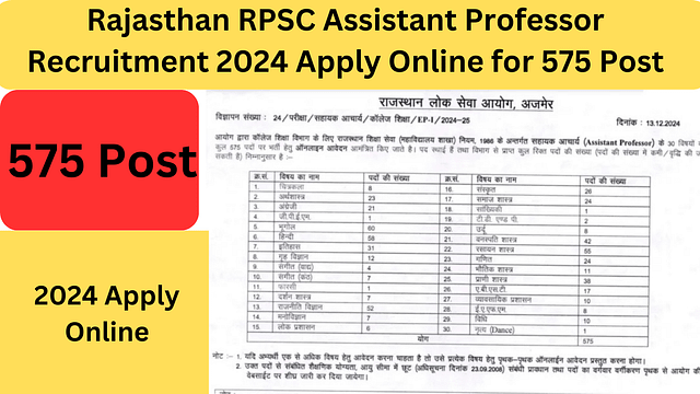 Rajasthan RPSC Assistant Professor Recruitment 2024 Apply Online for 575 Post